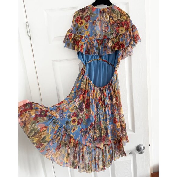 Zimmermann "Lovelorn Frill" Floral Silk Cape Dress, size 0 (XS) - Picture 14 of 16
